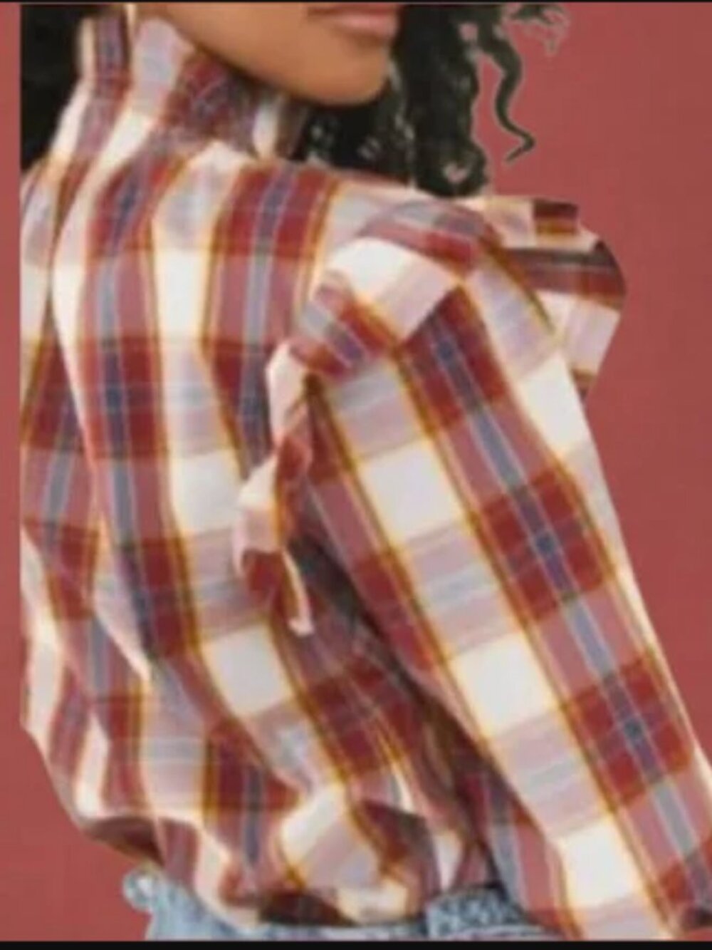 Something Navy Red Plaid Blouse
